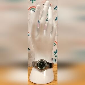 Vintage Fossil JR7859 Silver & Forest Green Analog/Digital Casual Watch Jewelry